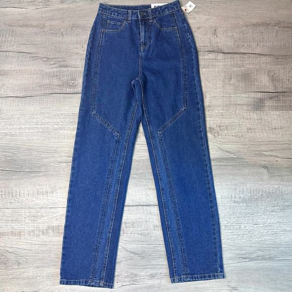 Future Collective Jeans Medium Wash Women's 0 Blue High Rise Denim Straight Leg - Picture 2 of 7